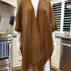 Steve Madden Warm Brown Knit Fringe Shawl One Size Fits Most